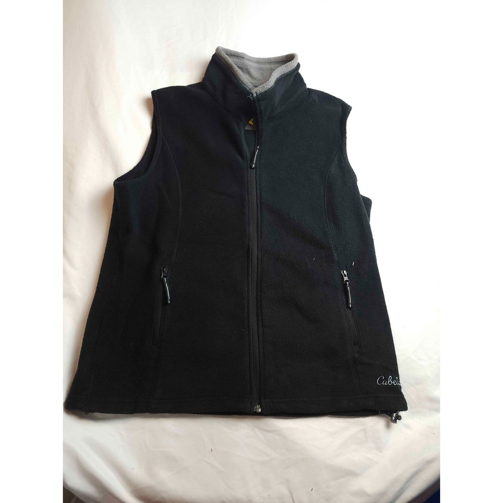 Cabela's Full Zip Vest Womens Large Black Fleece Outdoor Hiking Gorpcore Winter